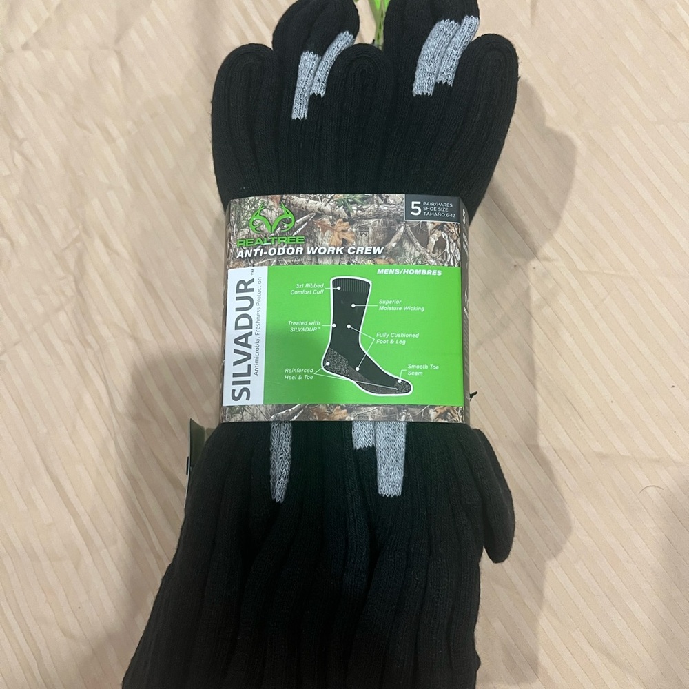 Realtree Silvadur Black Odor Control Crew Socks